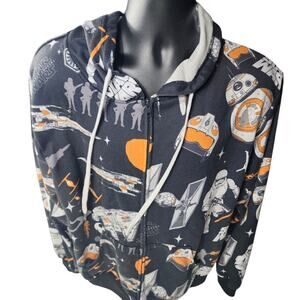 Star Wars Full Zip Hoodie Men Large Womens 2XL BB-8 Millennium Sweatshirt Lounge